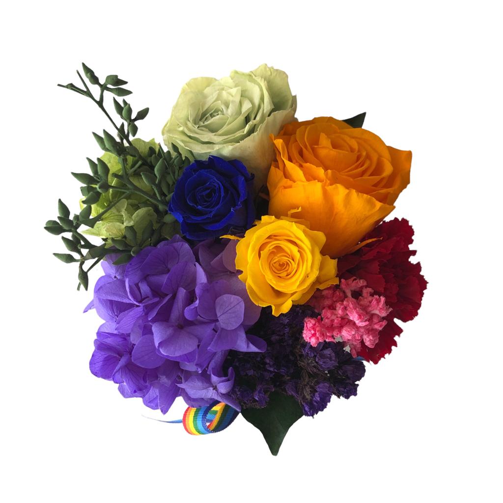Hat box redondo Arcoiris-flores preservadas - Imagen 3